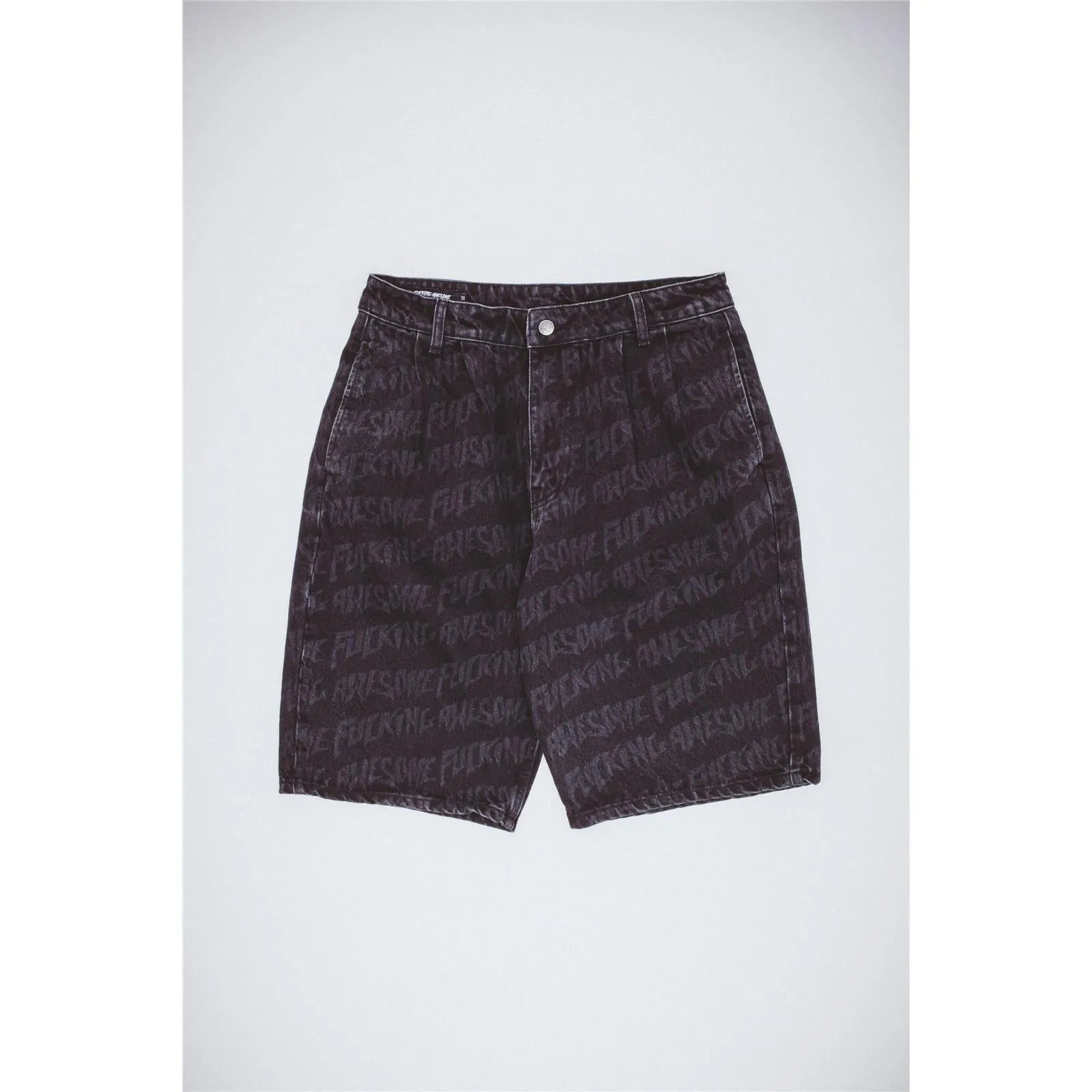 Fucking Awesome - Baggy Pleated Denim Laser Stamp Shorts - Black - ARROW & BEAST