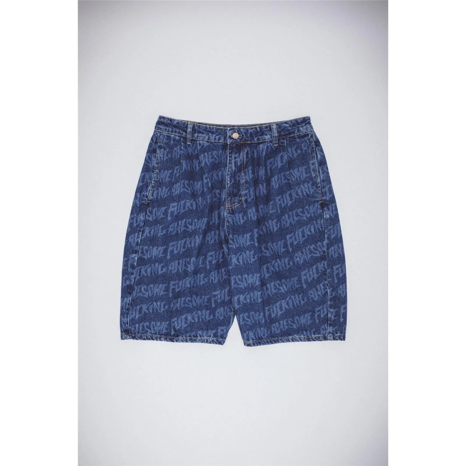 Fucking Awesome - Baggy Pleated Denim Laser Stamp Shorts - Blue - ARROW & BEAST