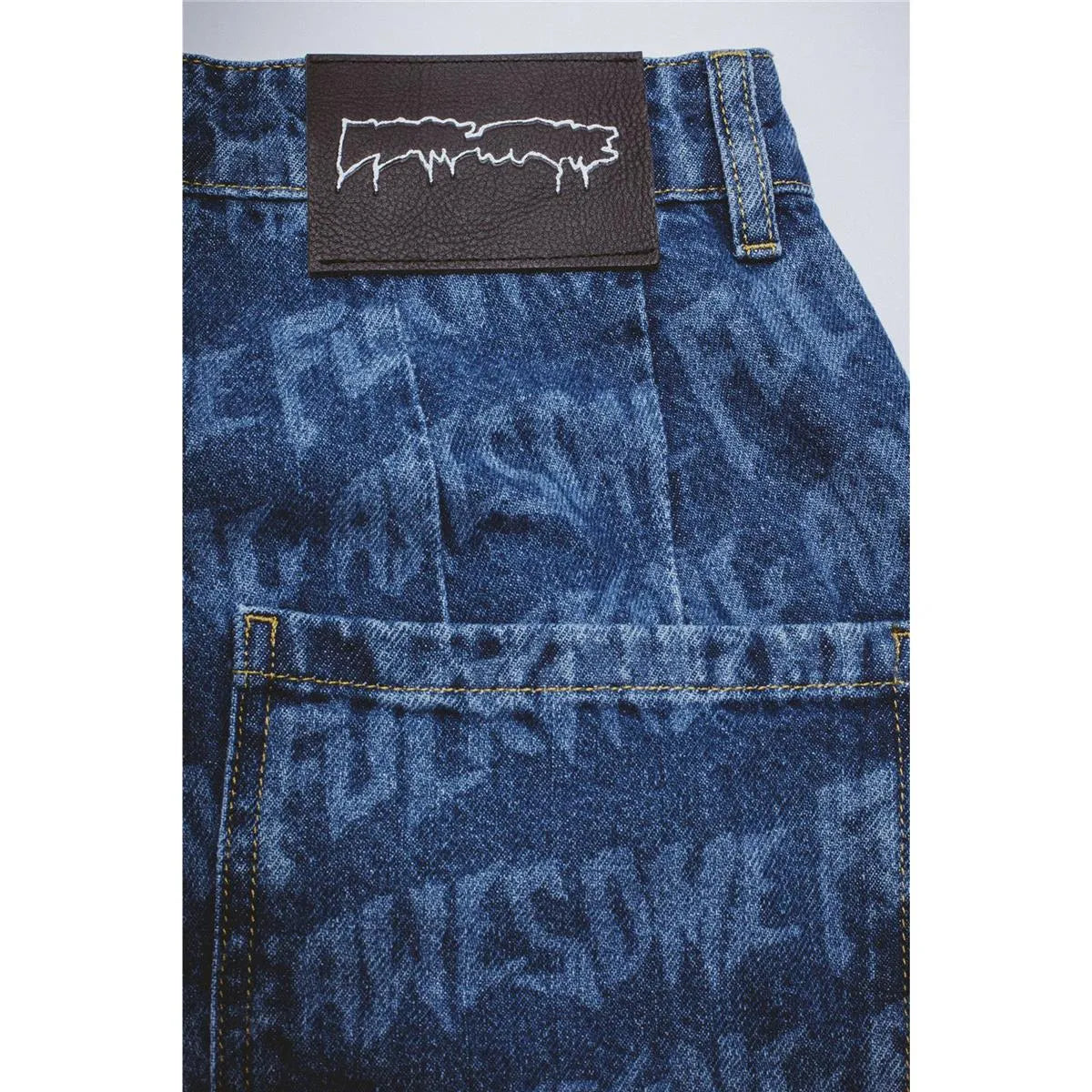 Fucking Awesome - Baggy Pleated Denim Laser Stamp Shorts - Blue - ARROW & BEAST