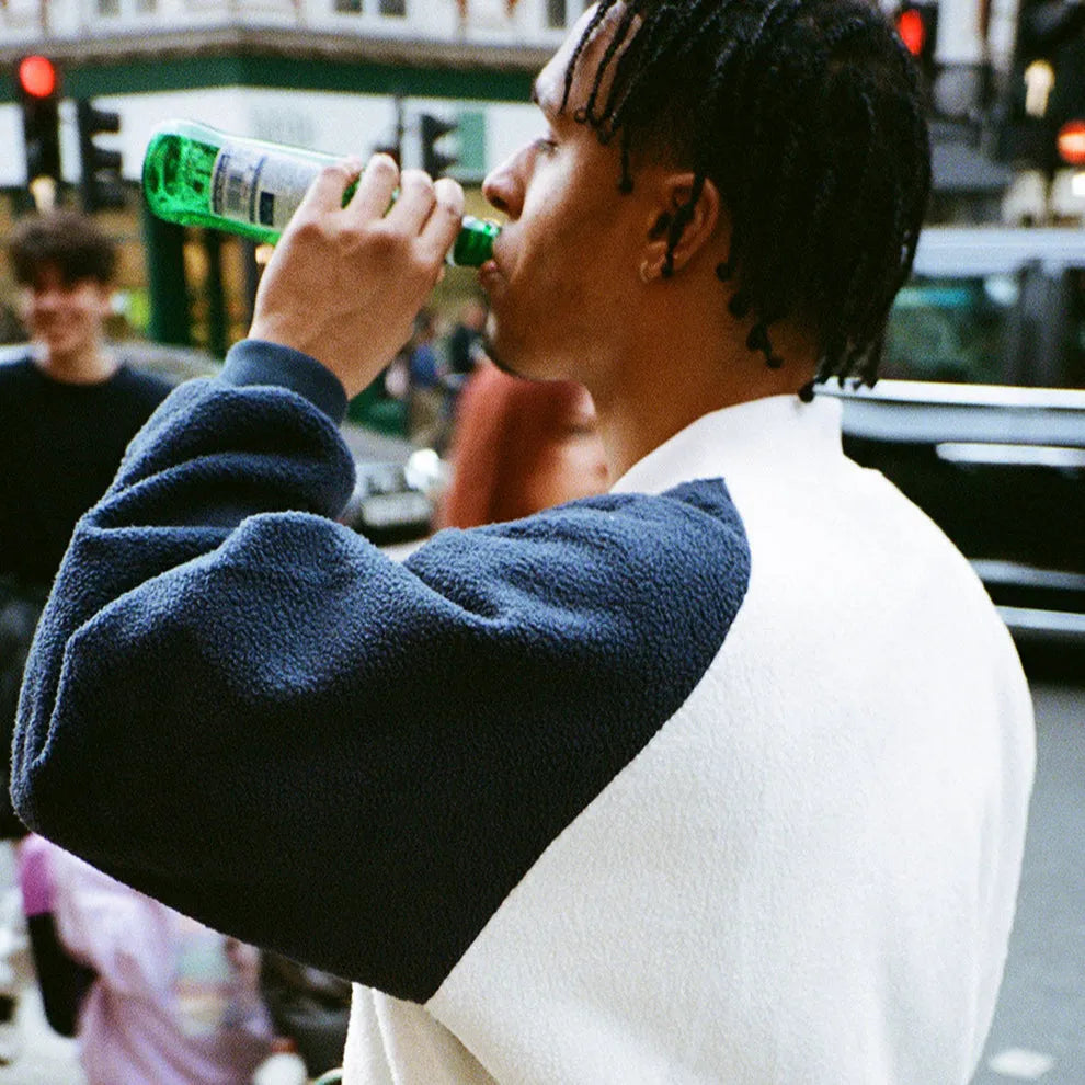 Yardsale Fleece Bomber White Navy - ARROW & BEAST
