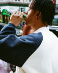 Yardsale Fleece Bomber White Navy - ARROW & BEAST