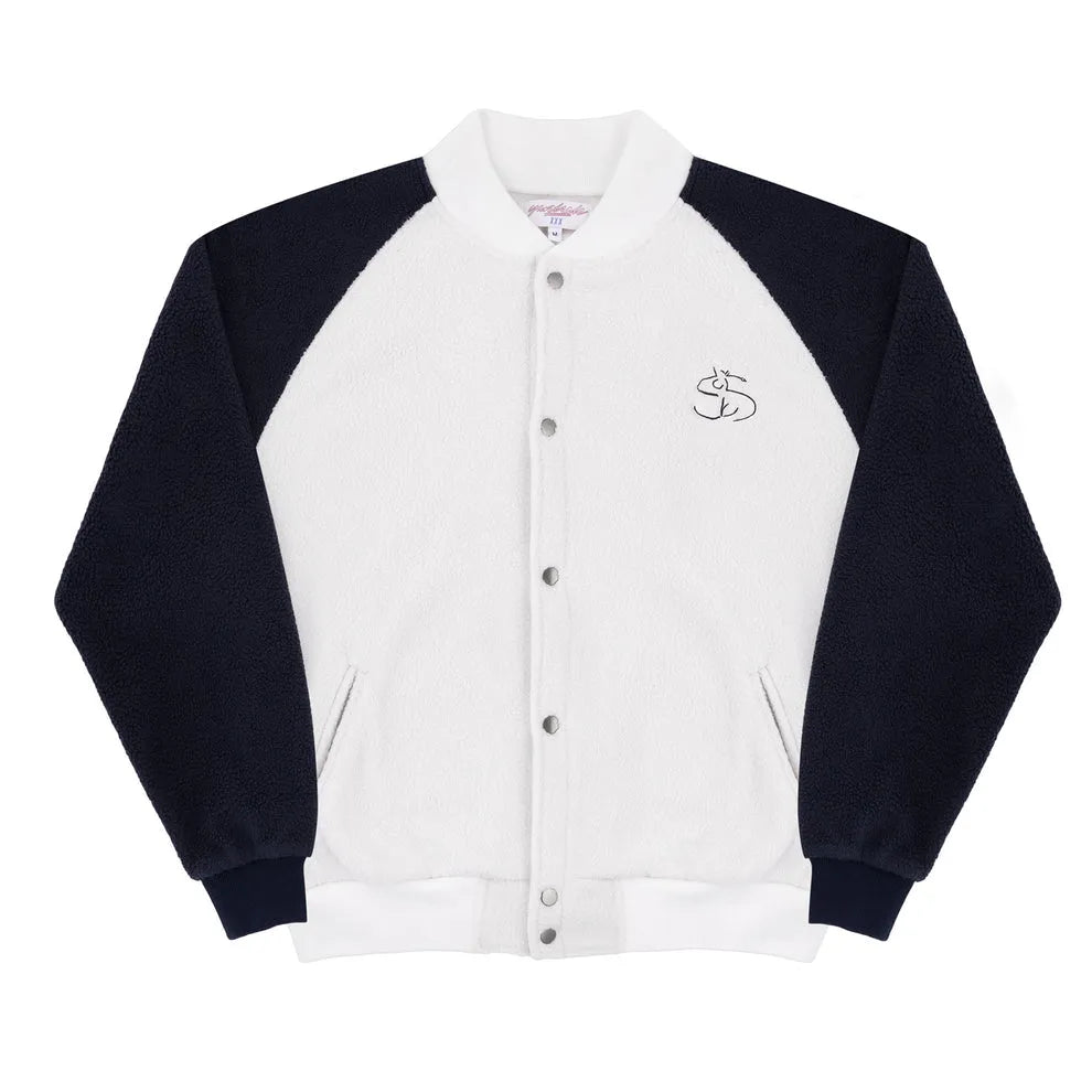Yardsale Fleece Bomber White Navy - ARROW & BEAST