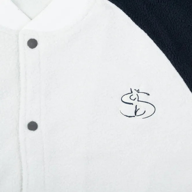 Yardsale Fleece Bomber White Navy - ARROW & BEAST