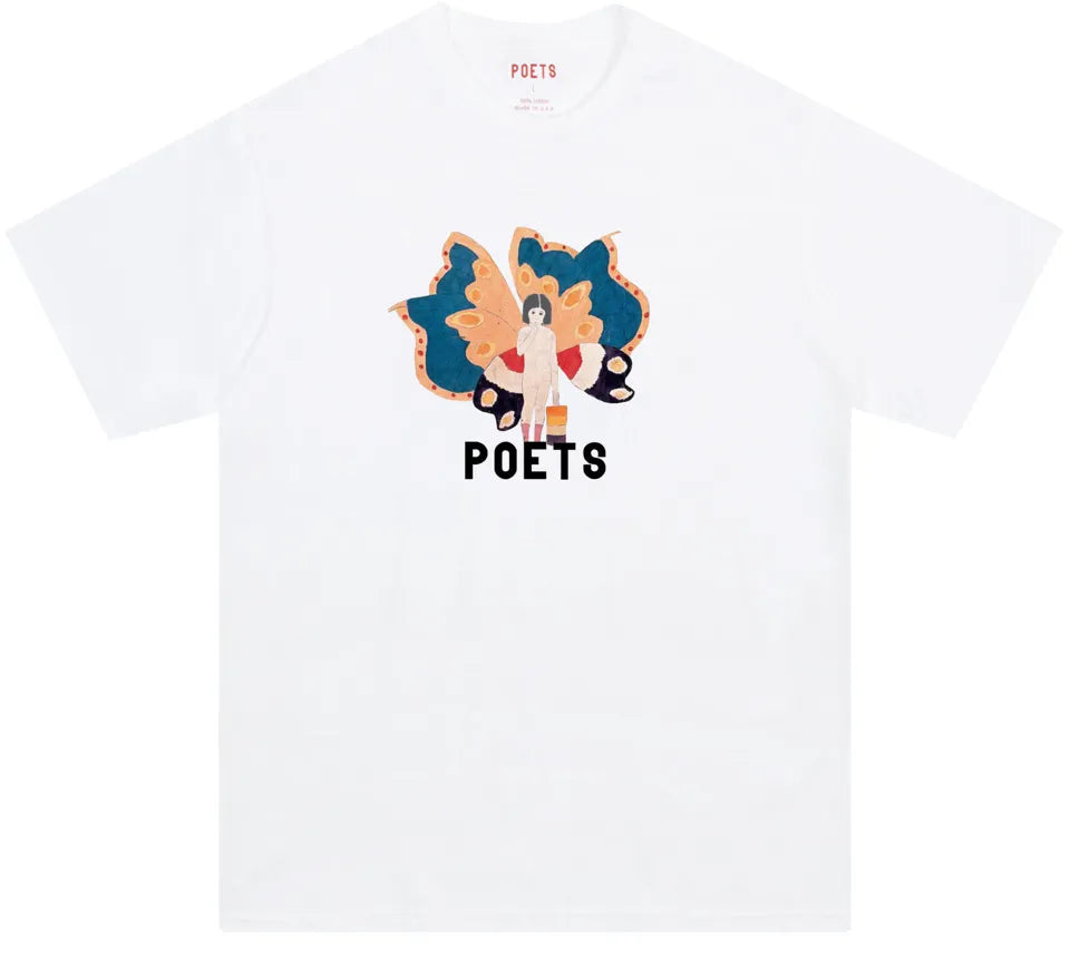 POETS BUTTERFLY GIRL DTG T SHIRT WHITE - ARROW & BEAST