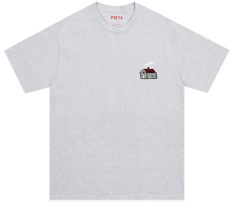 POETS HOME EMBROIDERED T SHIRT HEATHER GREY - ARROW & BEAST