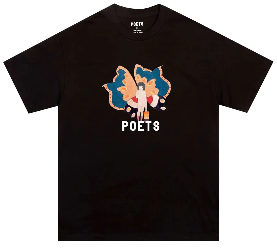 POETS BUTTERFLY GIRL DTG T SHIRT BLACK - ARROW & BEAST