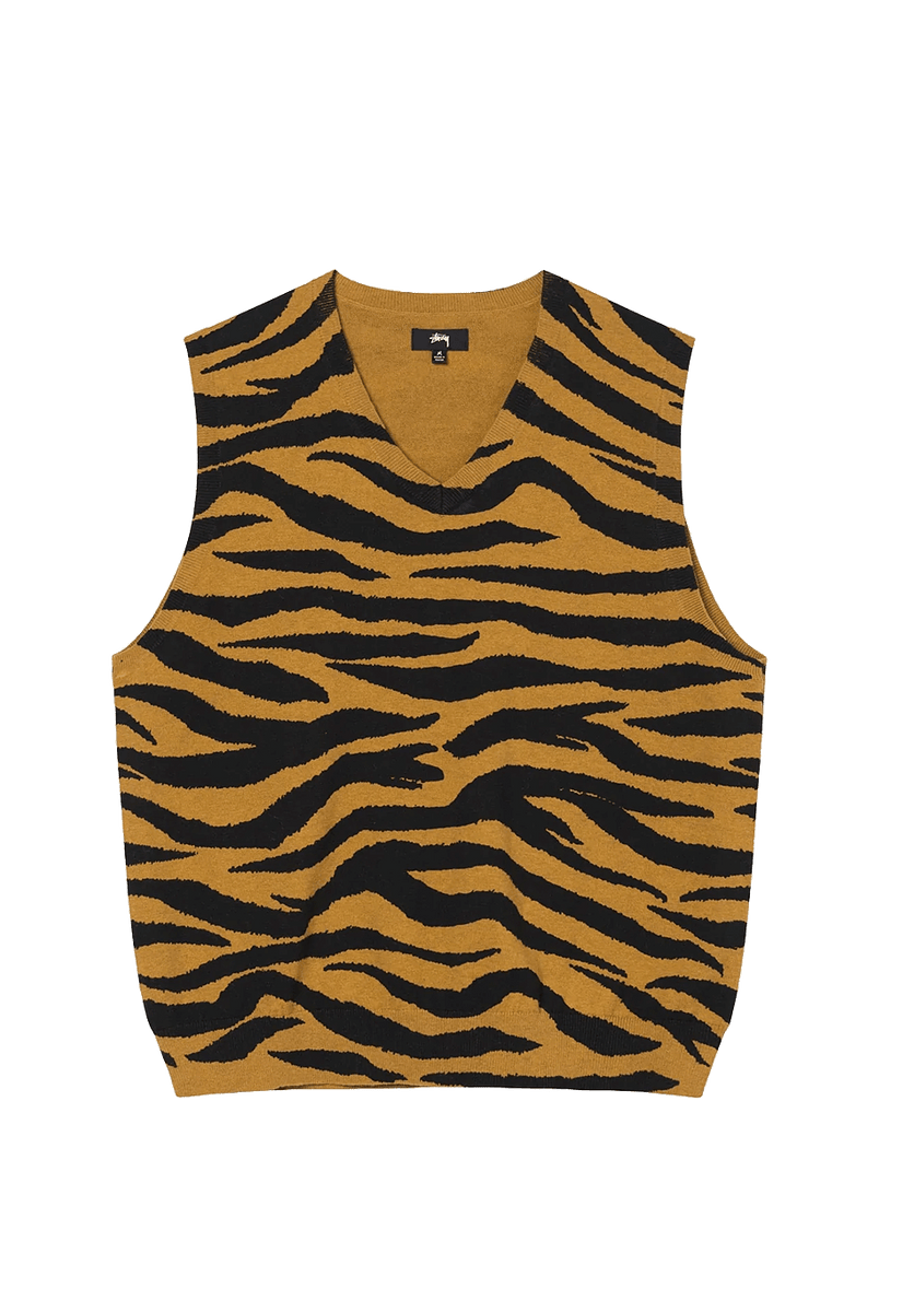 Stussy Tiger Printed Sweater Vest Mustard – ARROW & BEAST