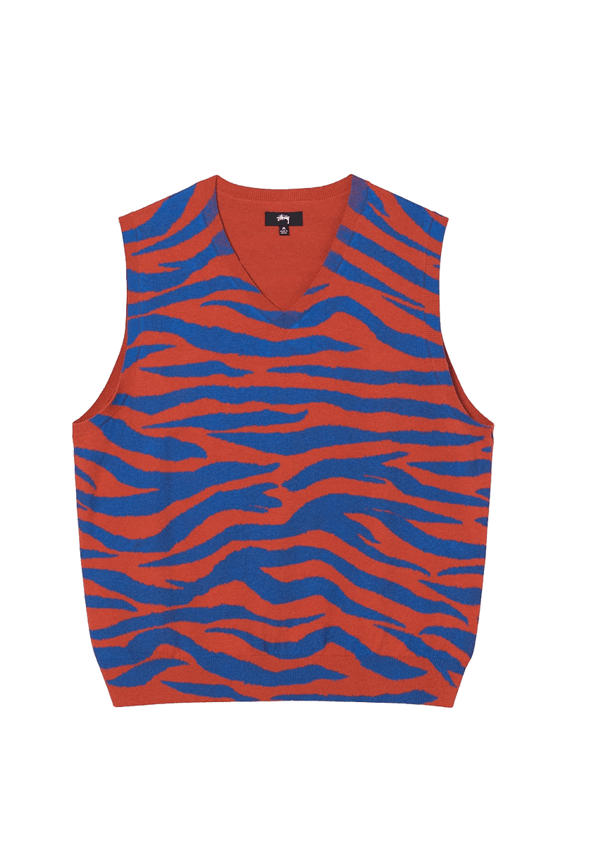 Stussy Tiger Printed Sweater Vest Red – ARROW & BEAST