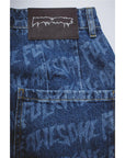 Fucking Awesome - Baggy Pleated Denim Laser Stamp Shorts - Blue