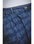 Fucking Awesome - Baggy Pleated Denim Laser Stamp Shorts - Blue