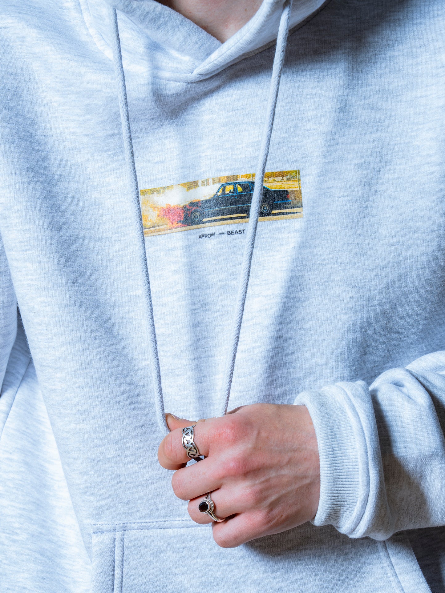 Arrow & Beast Auto Inferno Hooded Sweatshirt Heather Grey