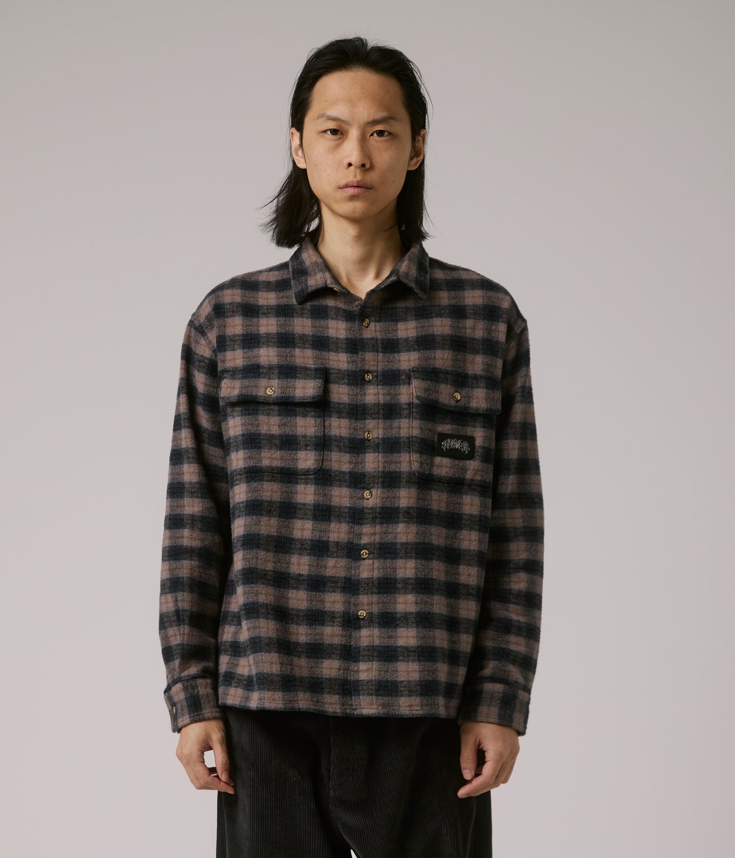 FORMER MERCHANDISE MANNERS PLAID LS SHIRT TAUPE