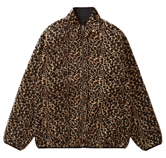 Grand Collection REVERSIBLE FLEECE LEOPARD PRINT JACKET Leopard/Black
