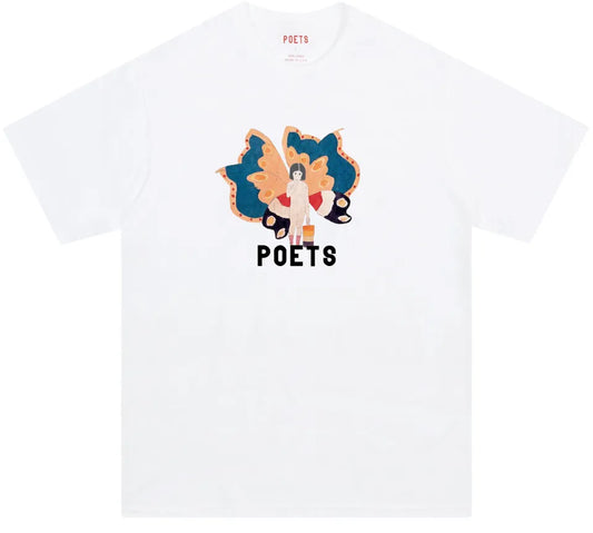 POETS BUTTERFLY GIRL DTG T SHIRT WHITE - ARROW & BEAST