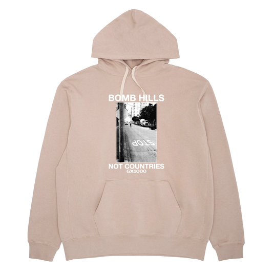 GX1000 Bomb Hills Not Countries Hoodie Sand W / White Font - ARROW & BEAST