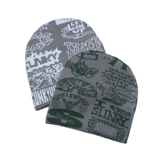 Slinky2020 Allover Reversible Skull Beanie Grey